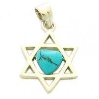 Rhodium Plated Turquoise Star of David Pendant